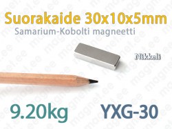 SmCo Suorakaidemagneetti 30x10x5mm, YXG30, Nikkeli