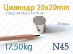 Неодимовые магнит Цилиндр 20x20мм, N45, Никель